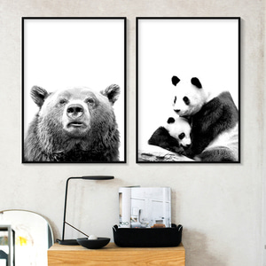 흑백 동물액자 곰/팬더 인테리어 포스터